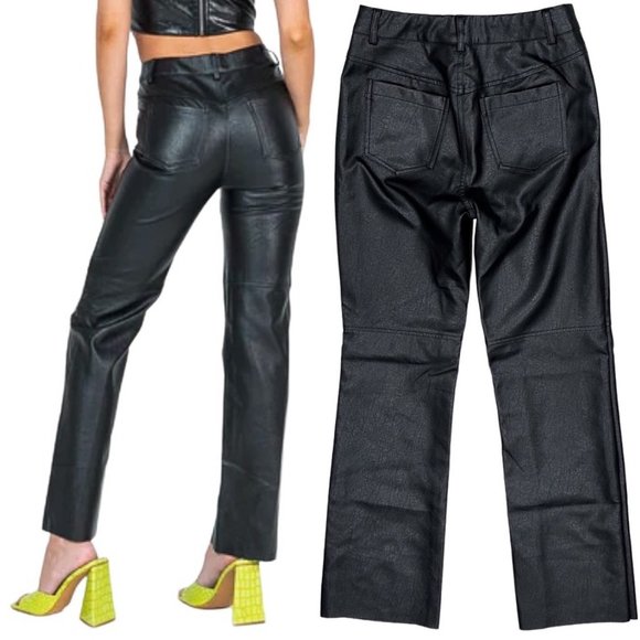 Princess Polly Macey High-Rise Straight Leg Vegan Faux Leather Pants in Black - Picture 2 of 16